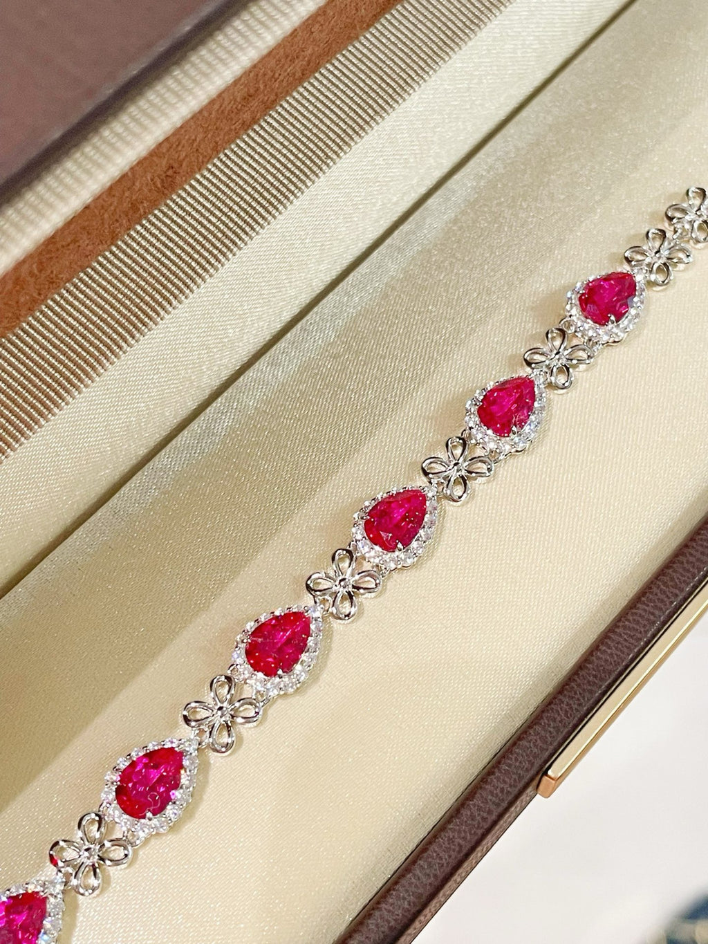 925 Silver Gold Plated Red Corundum Water Drop Flash Diamond Bracelet