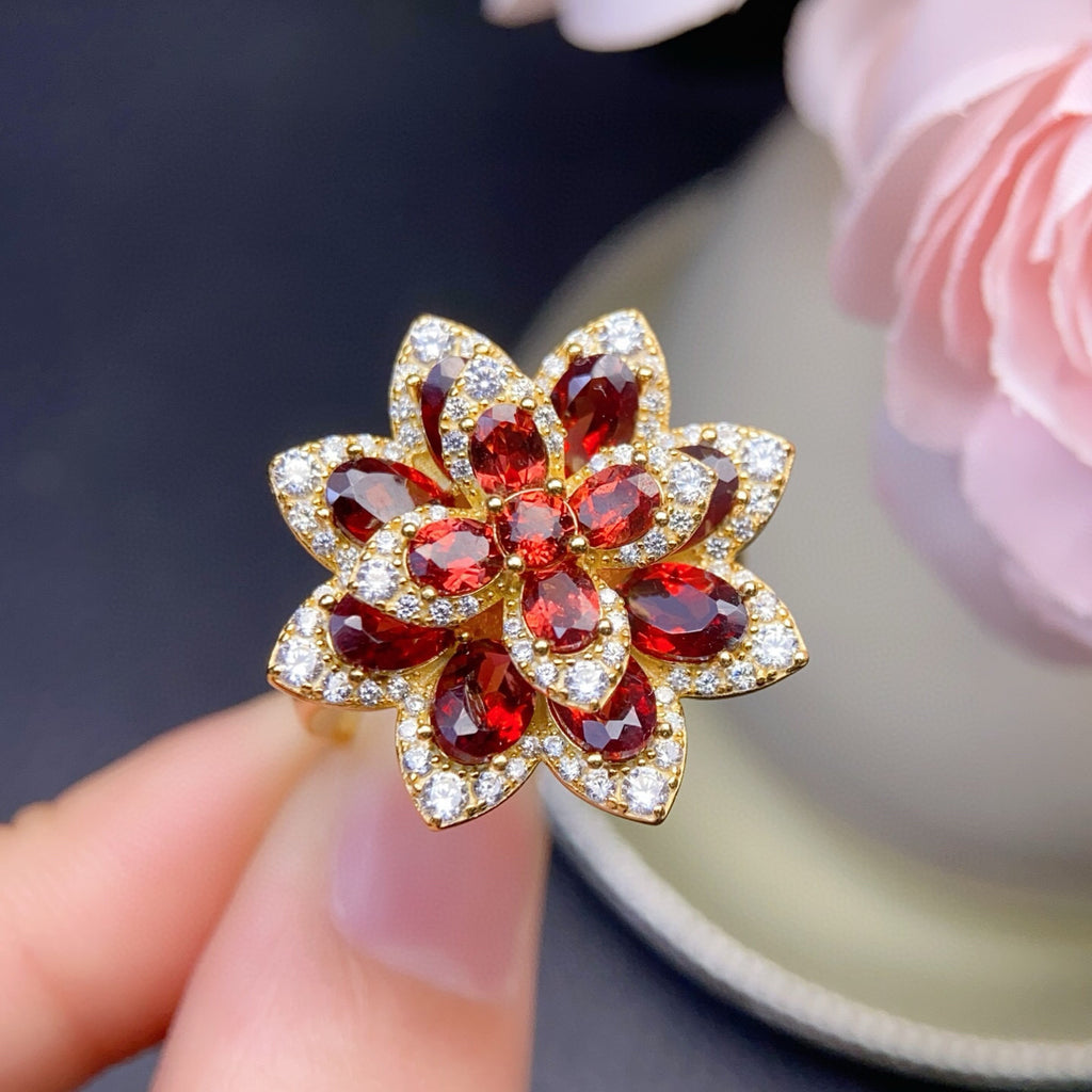 Pure Body Main Stone Approximately 4*6, 3*4mm 925 Silver Precision Inlaid Natural Red Garnet Ring