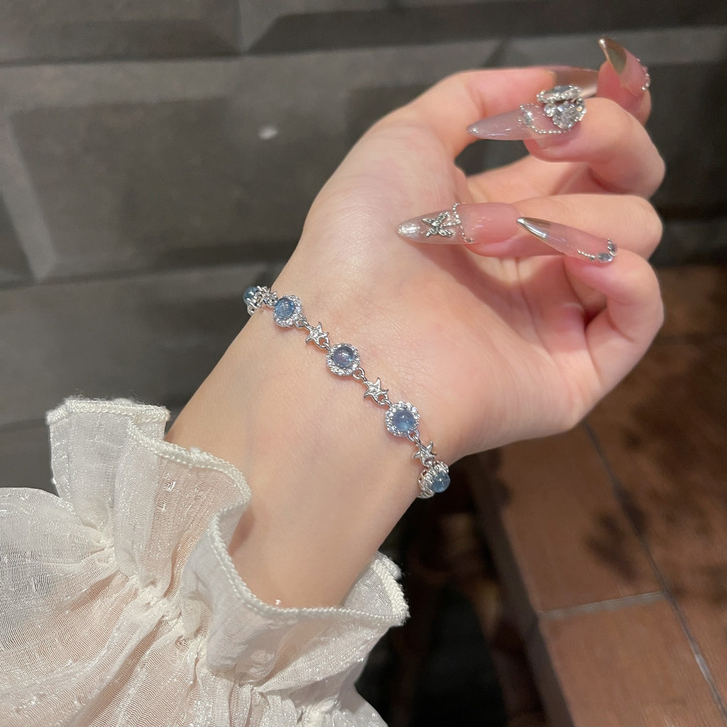 925 Sterling Silver Hand Jewelry Natural Aquamarine Bracelet