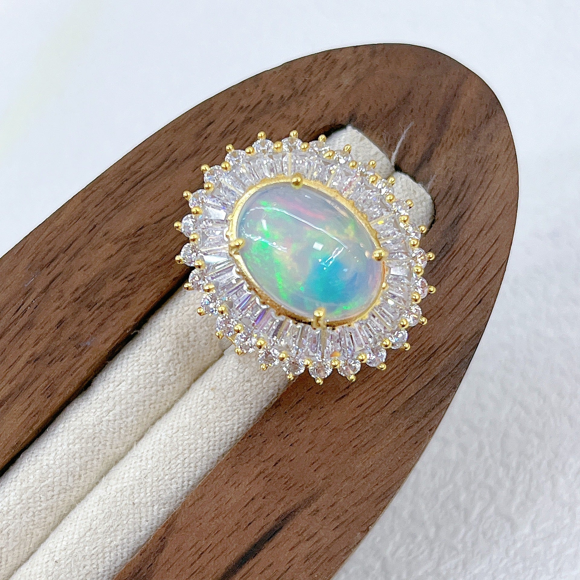 S925 Silver Plated Main Stone 10*14mm Two-tone Inlaid Opal Ring Autumn New Model