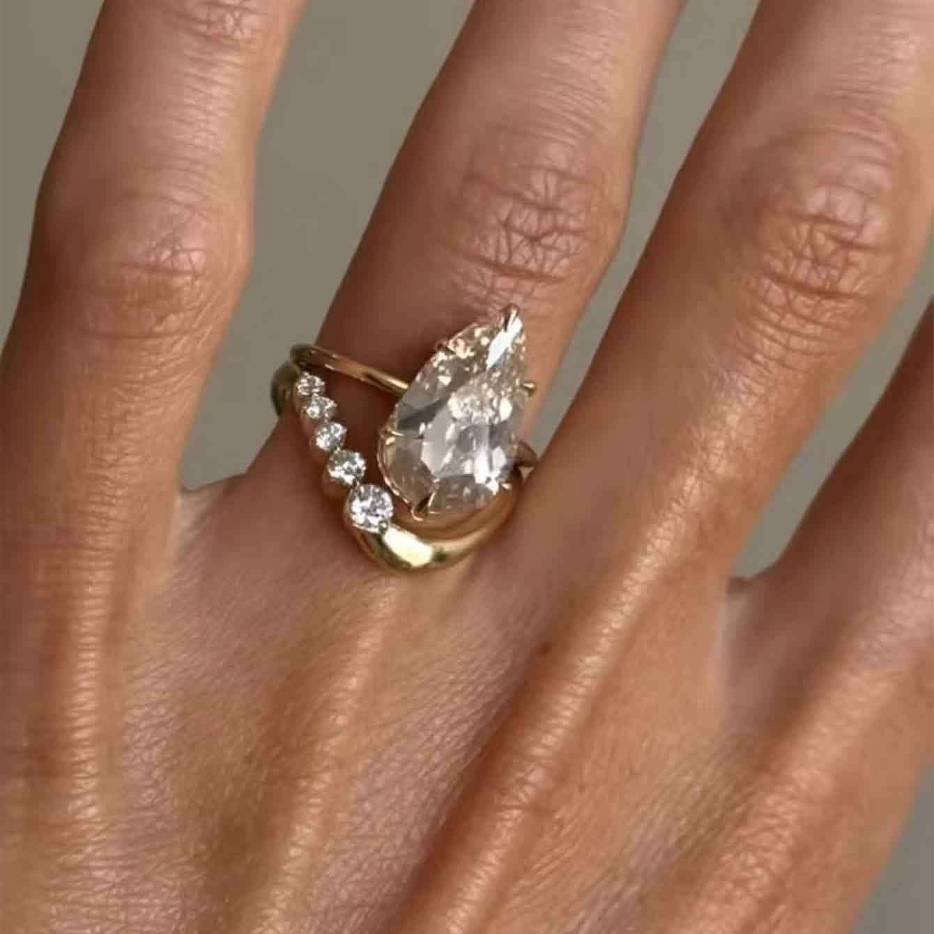 S925 Silver Set Water Drop Moissanite Ring Combination Amazon Hot Selling Women's Ring Bestselling Set Ring