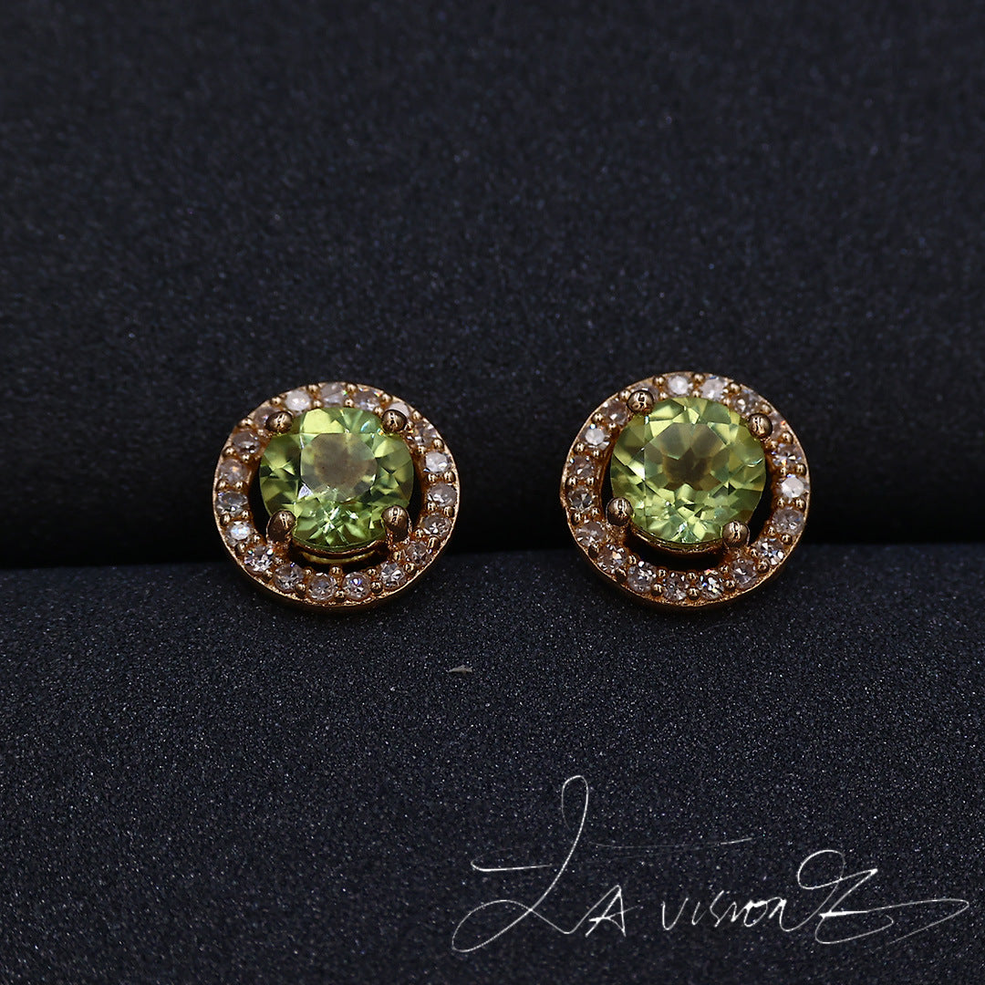 925 Silver Inlaid Peridot South African Diamond Stud Earrings