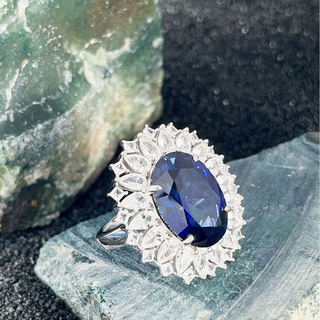 S925 Sterling Silver Sapphire Ring Hand Jewelry Light Luxury Super Flash High-grade Ring
