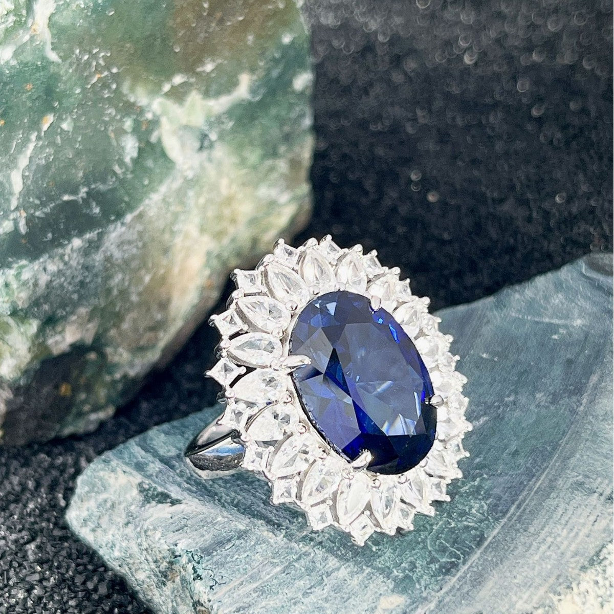 S925 Sterling Silver Sapphire Ring Hand Jewelry Light Luxury Super Flash High-grade Ring