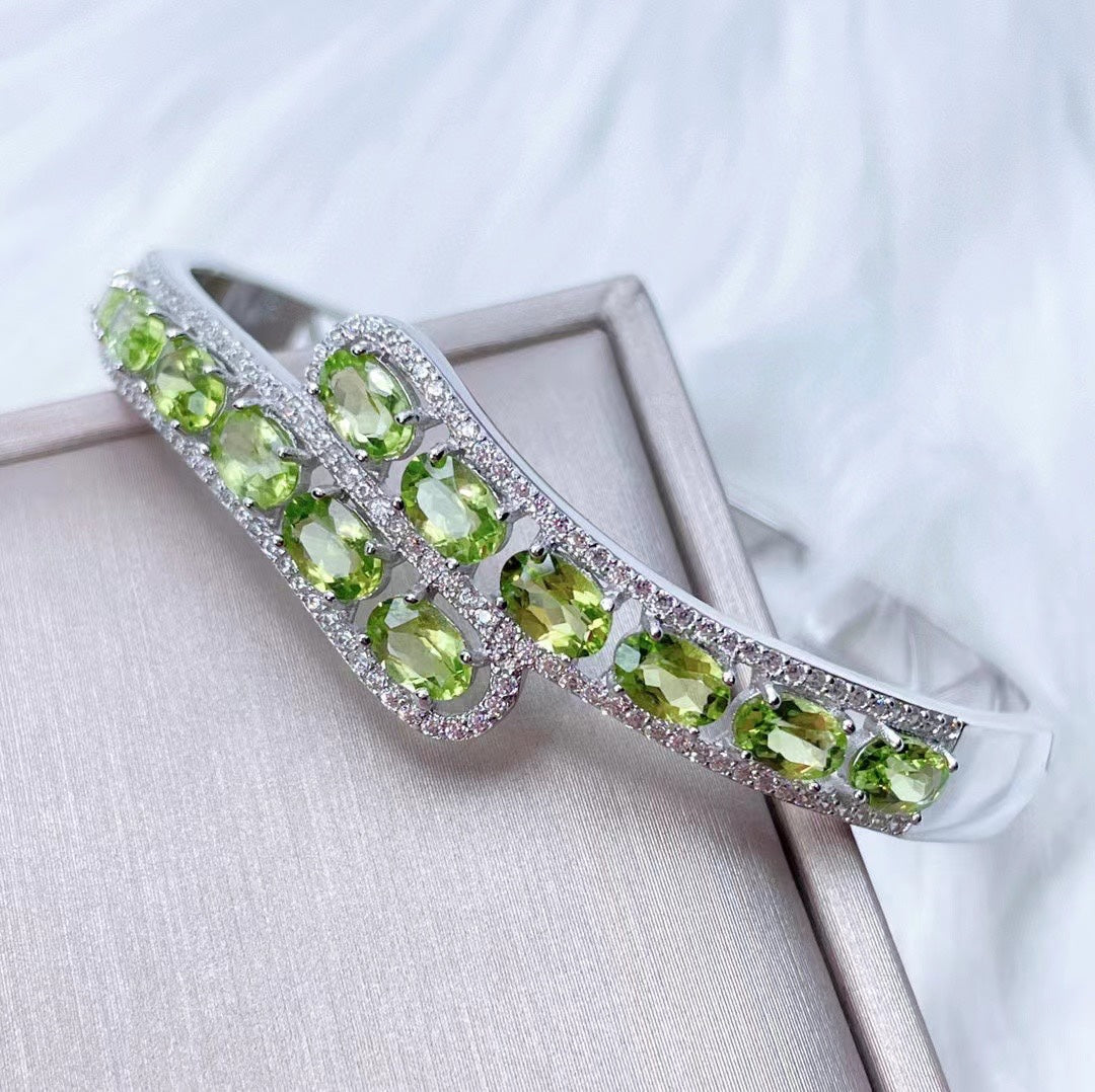 s925 Silver Jewelry Light Luxury Natural Peridot Bracelet