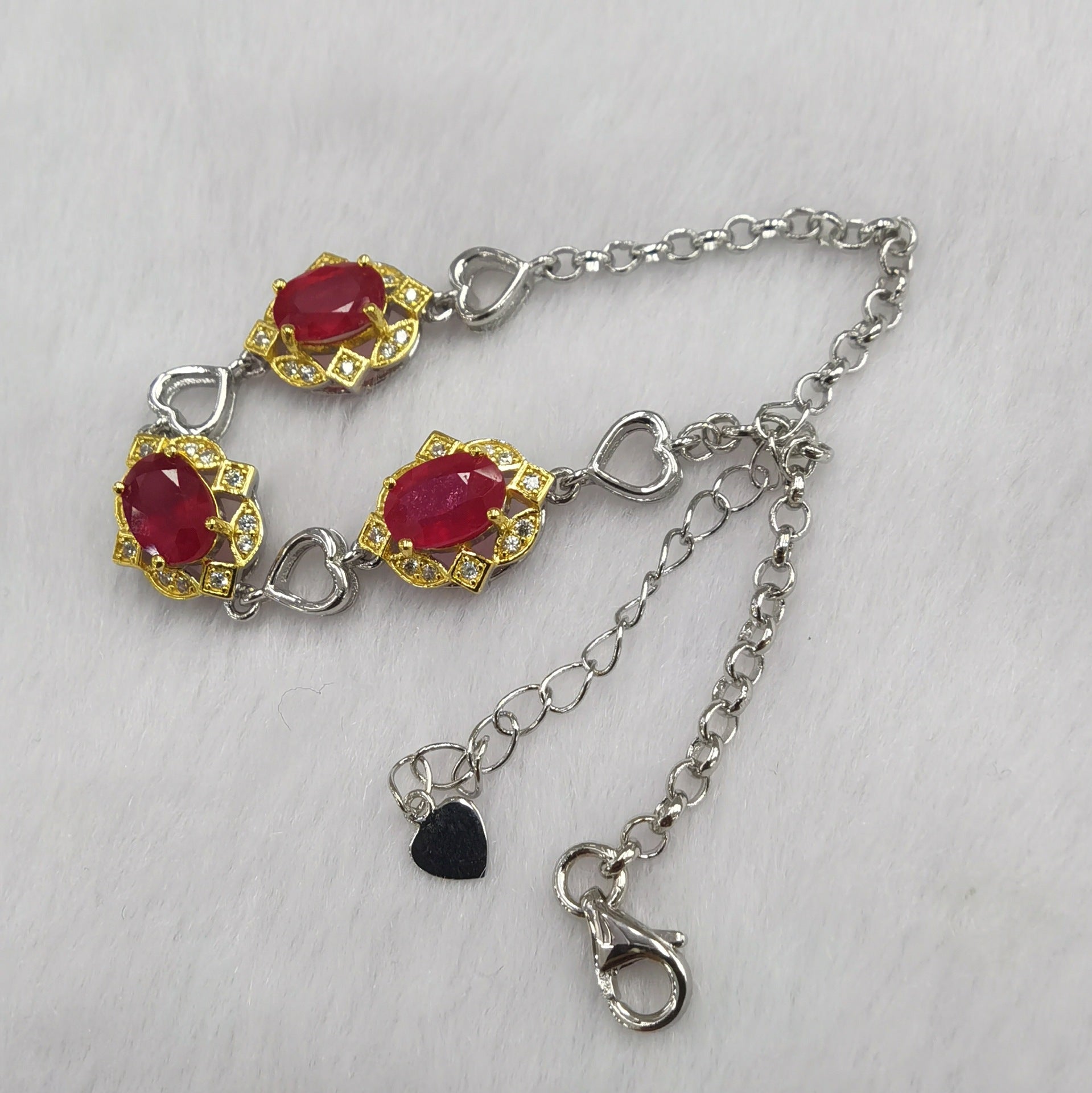 S925 Silver Plated Two-tone Inlaid Ruby Bracelet Fashion Crystal