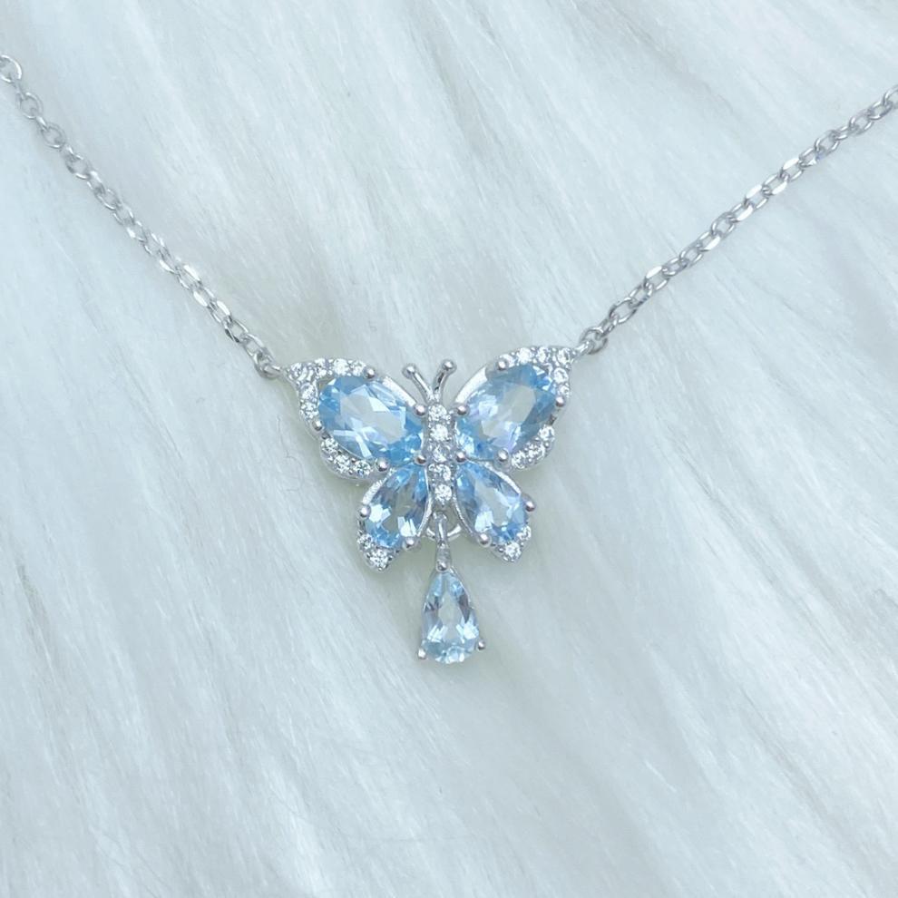 Natural Raw Santa Maria Aquamarine Butterfly Pendant