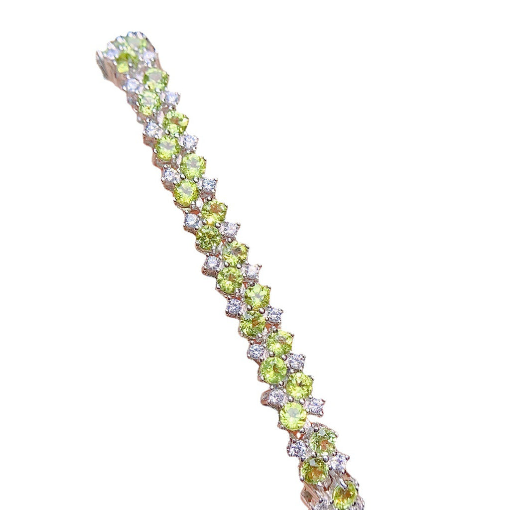 S925 Silver Inlaid Main Stone 3*3 Natural Peridot Bracelet
