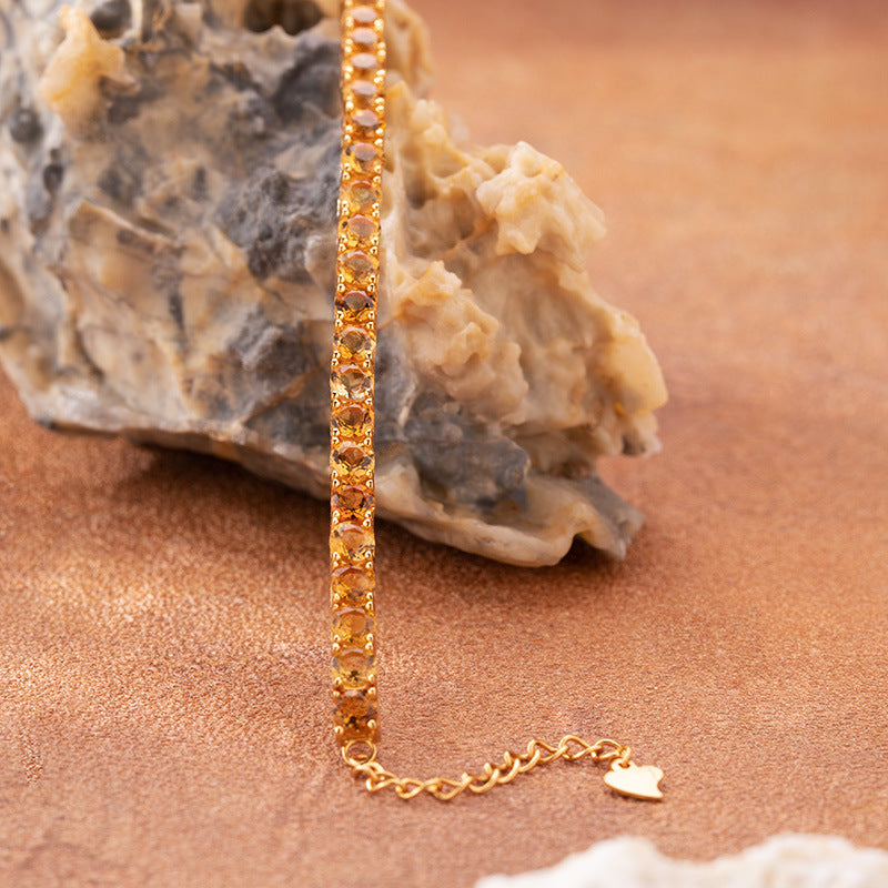 S925 Sterling Silver Yellow Crystal Tennis Bracelet