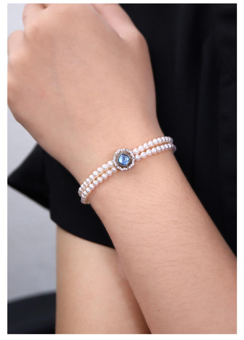 Pearl Double Layer Stacked Natural Freshwater Pearl Aquamarine Bracelet