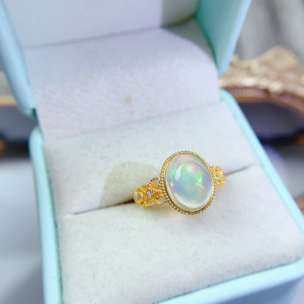S925 Sterling Silver Natural Opal Ring Fashion Niche Luxury Light Luxury Style Oval 8*10mm Ring