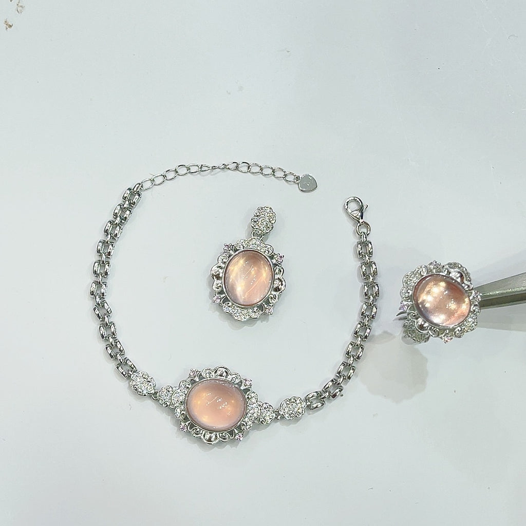 S925 Silver Plated 18K Gold Natural Design Sense Starlight Pink Crystal Set