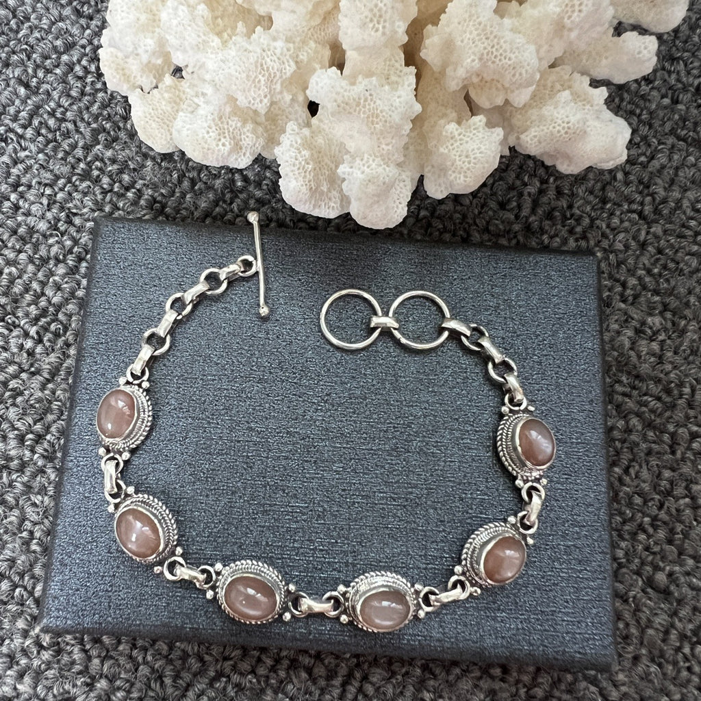 Nepal Handmade 925 Inlaid Yellow Crystal Ruby Amethyst Opal Stone Vintage Bracelet