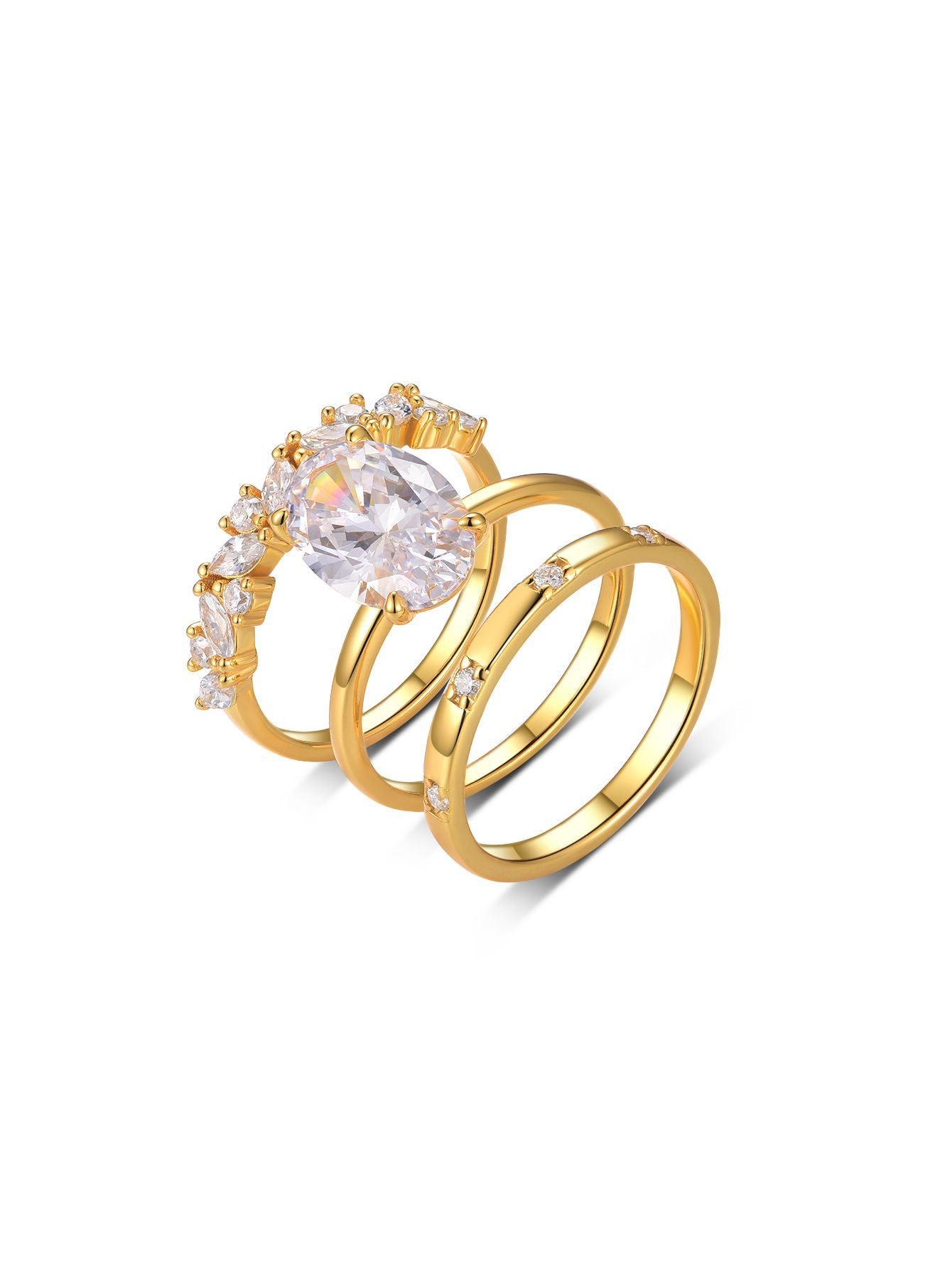 S925 Silver Moissanite Three-Piece Ring Set for Women, Vintage, Durable, Versatile, Non-Fading, Hot-Selling, Direct from Factory Wholesale