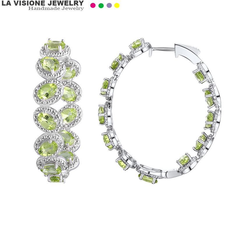 French Retro Romantic Earrings 925 Silver Platinum Plated Peridot Earrings