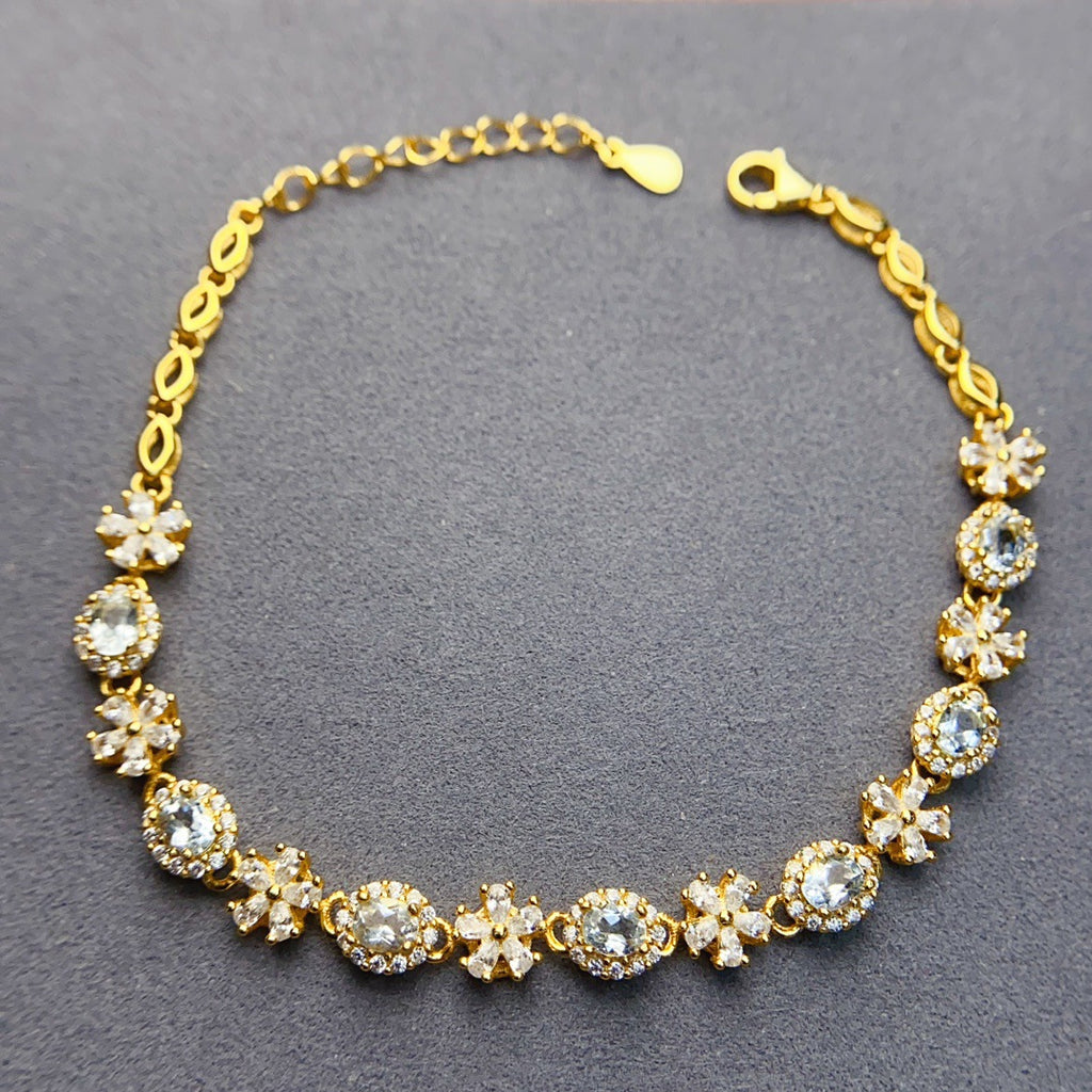 Natural Aquamarine S925 Ring 3*4mm Jewelry Bracelet