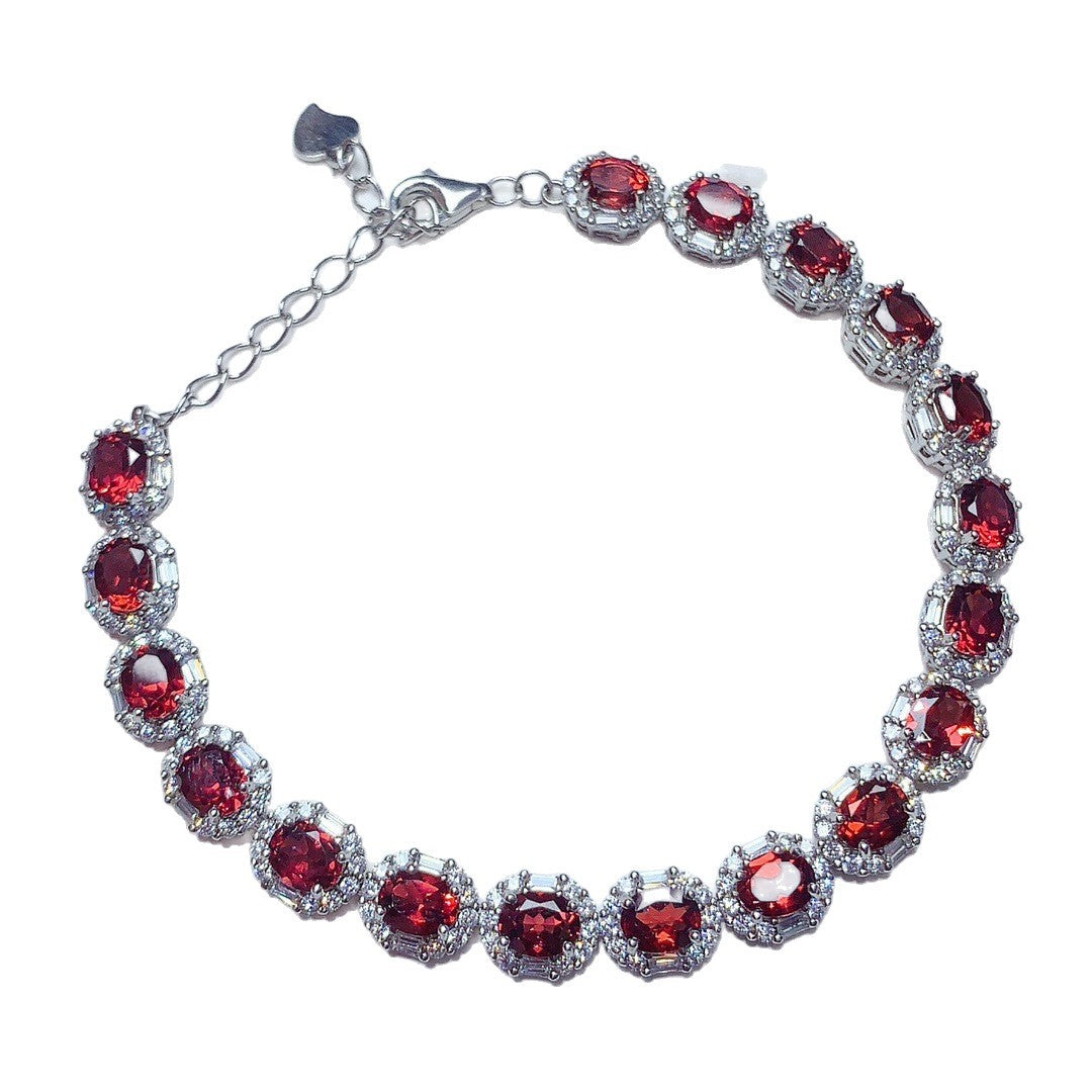 S925 Silver Inlaid Light Luxury Exquisite High-end Natural Garnet Bracelet