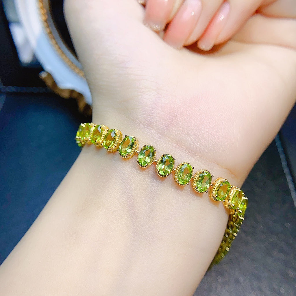 S925 Silver Inlaid Main Stone 4*6 Natural Peridot Bracelet