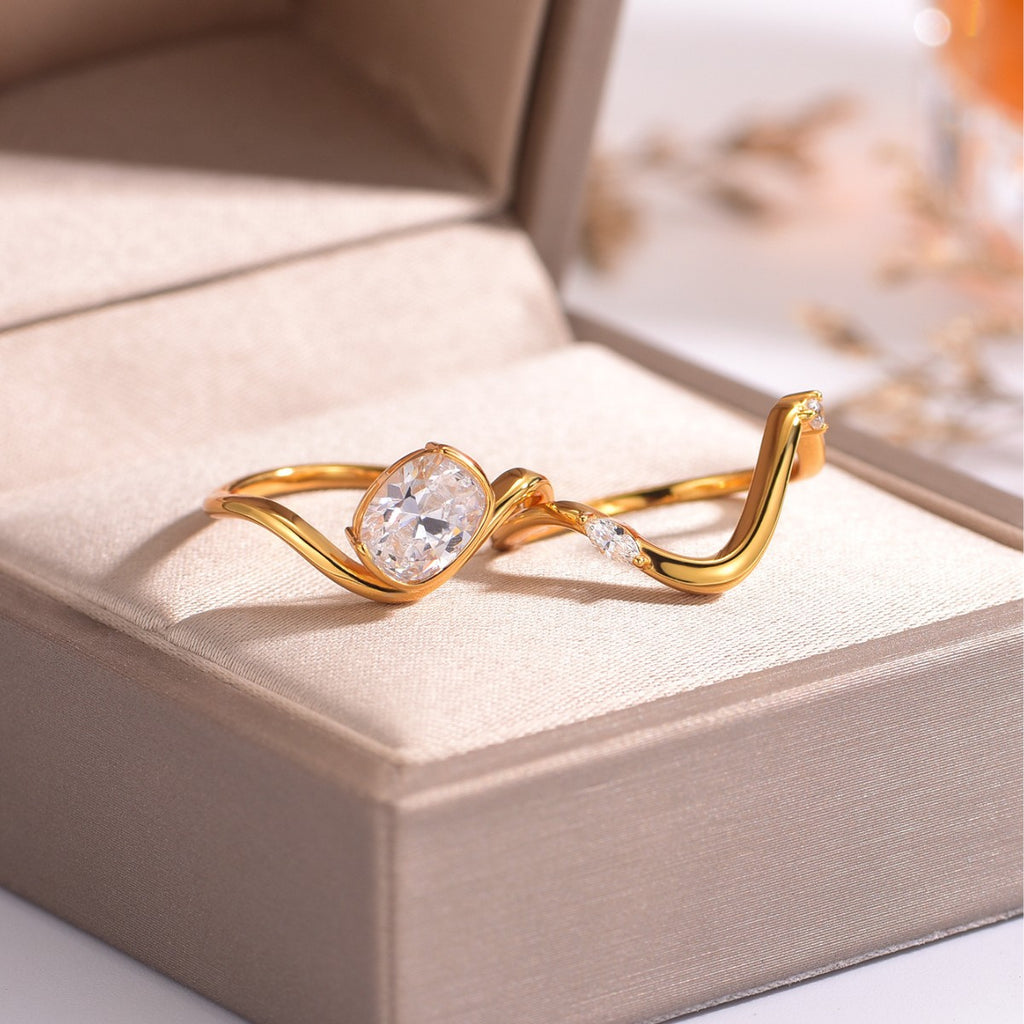 S925 Silver Gold Moissanite Ring Three-Dimensional Two-Circle Wave Stacking Design Women's Hot-Selling Popular Item