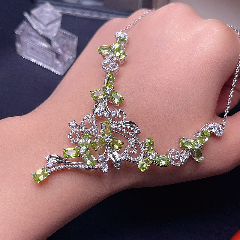 Natural Peridot 925 Silver Inlaid Peridot Necklace