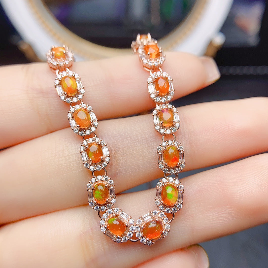 Factory Wholesale Hot-Selling Natural Fire Opal Bracelet S925 Silver Inlaid Main Stone 3*4