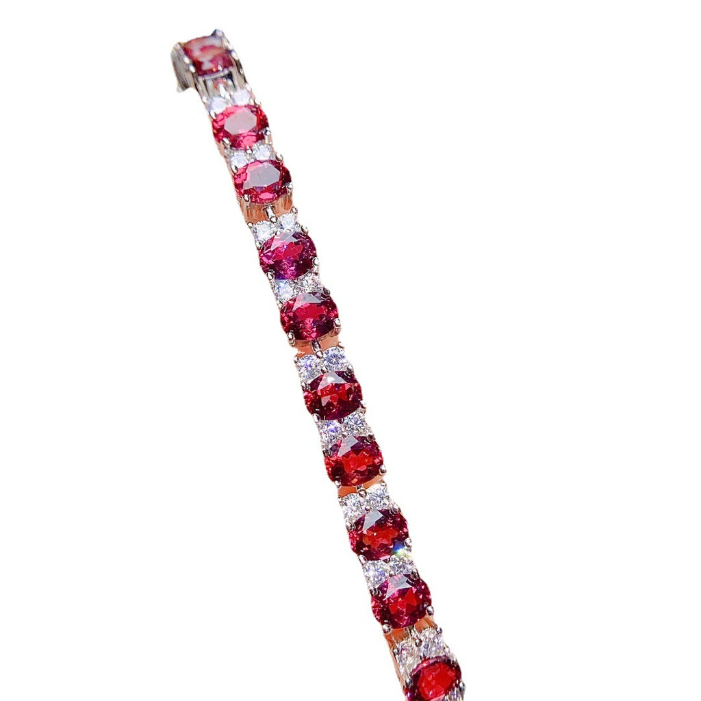 S925 Silver Inlaid Main Stone 4*5 Natural Garnet Bracelet