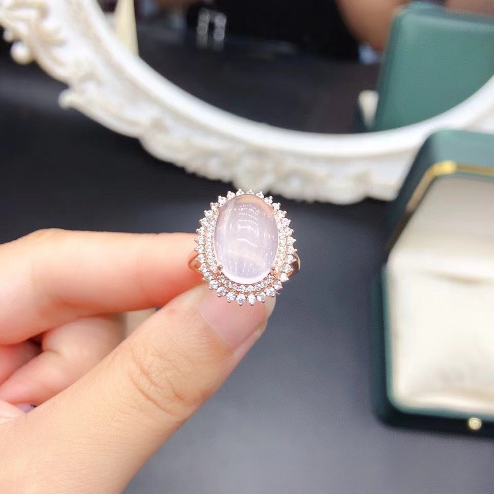 Natural Rose Quartz Ring Plain Crystal Fashionable Elegant 925 Silver Gold Plated Fine Craft Inlaid Gemstone Unisex Ring