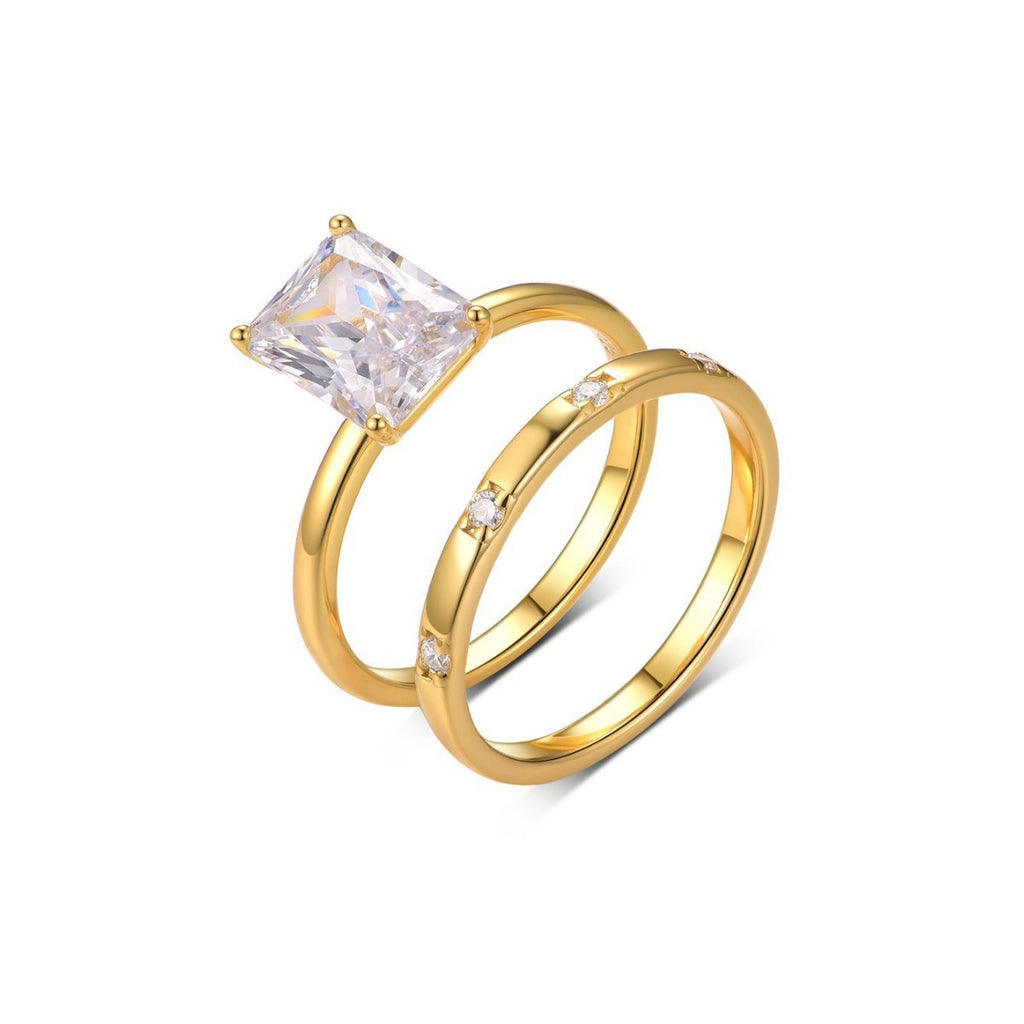 S925 Silver Combination Ring Moissanite Ring Set Princess Square Main Stone Simple Luxury Independent Stand Hot Sale