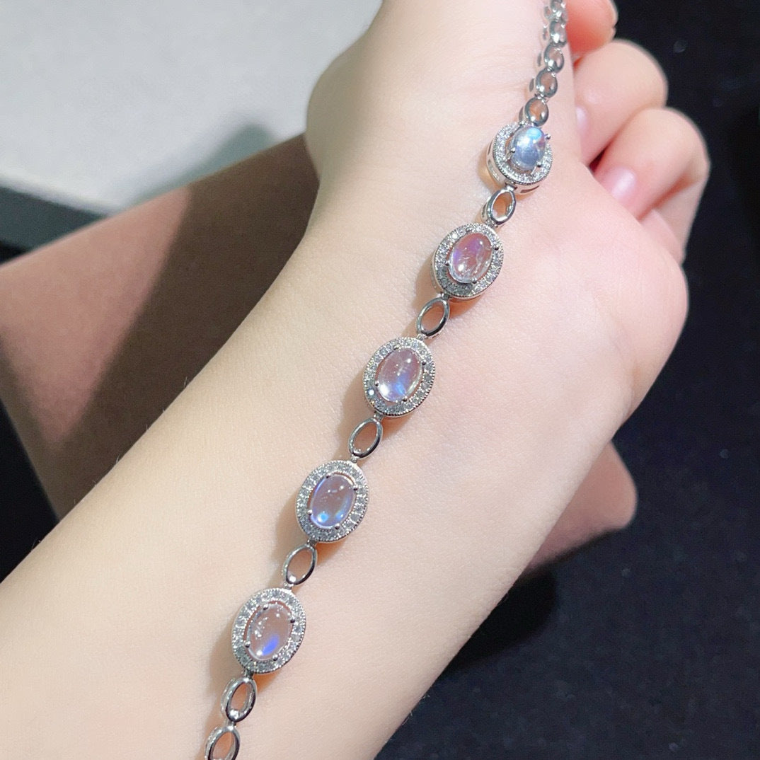 Natural Moonstone Bracelet 925 Sterling Silver Chain Handmade Bracelet High-end Bracelet