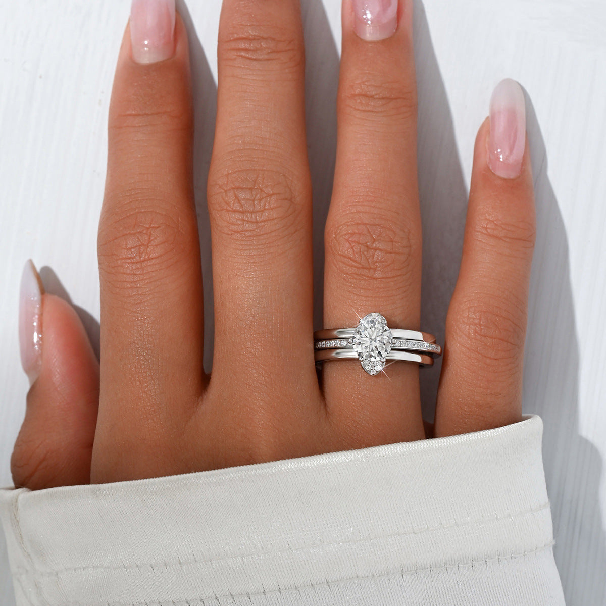 S925 Silver Set Ring Amazon Hot Sale Moissanite Ring Silver Double Layer Engagement Couple Rings Wholesale