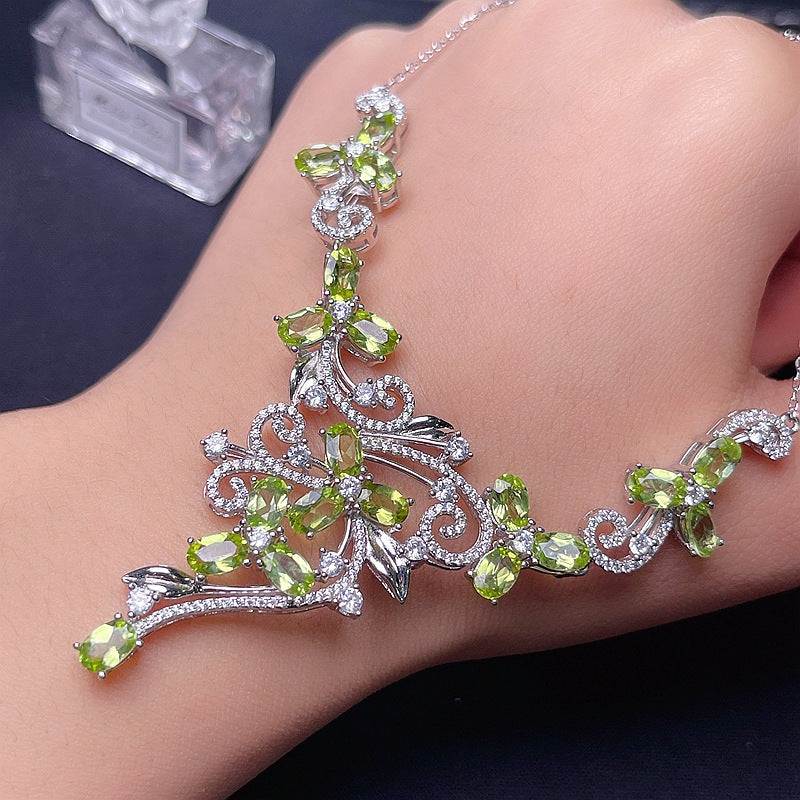 Natural Peridot 925 Silver Inlaid Peridot Necklace