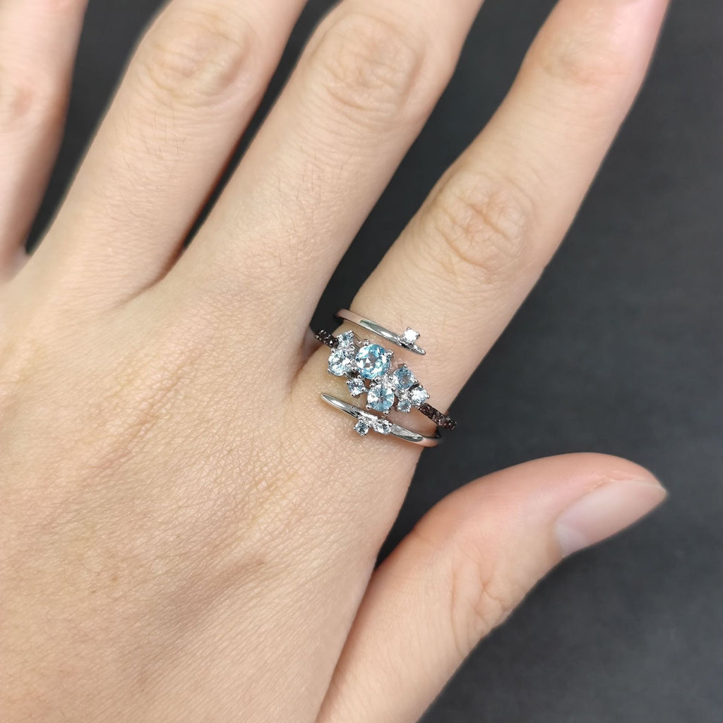 Flower Gemstone Ring S925 Sterling Silver Inlaid with Natural Topaz and Garnet Ring