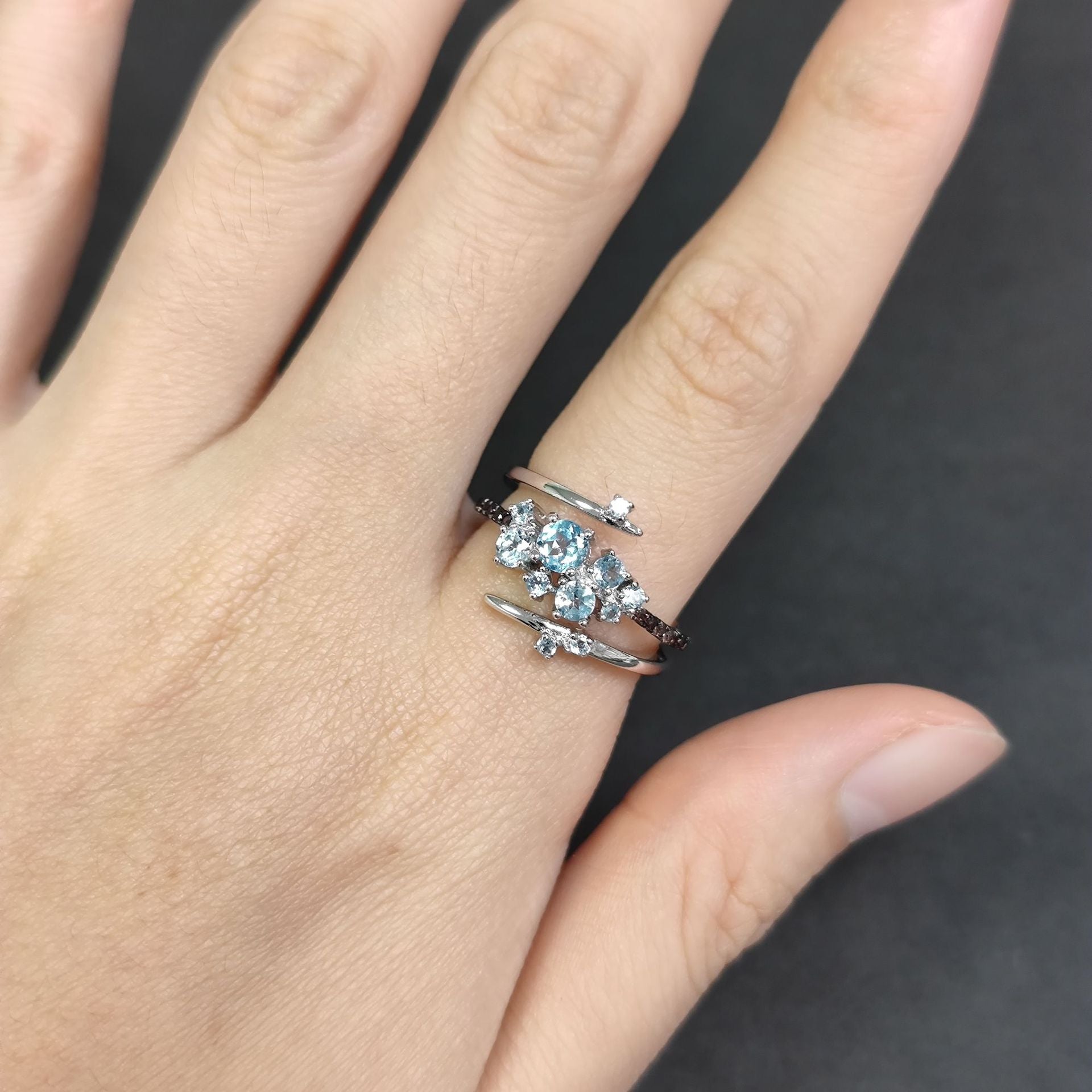 Flower Gemstone Ring S925 Sterling Silver Inlaid with Natural Topaz and Garnet Ring