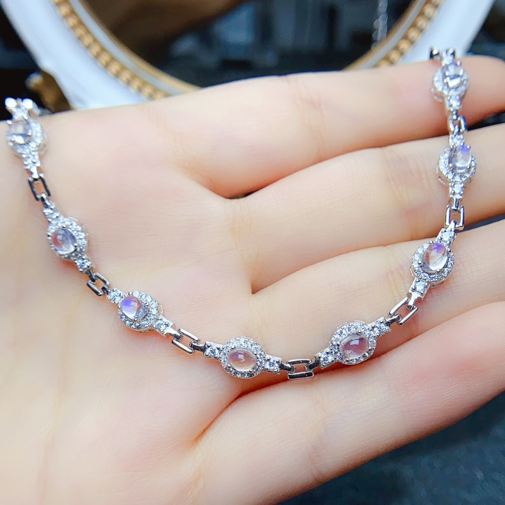 Natural Moonstone Bracelet S925 Silver Inlaid Main Stone 3*4