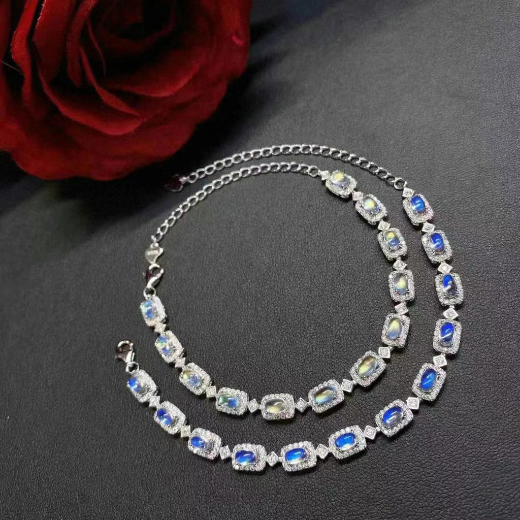 Natural Moonstone Bracelet Fashion Design Inlaid S925 Silver Women's Bracelet Simple Moonstone