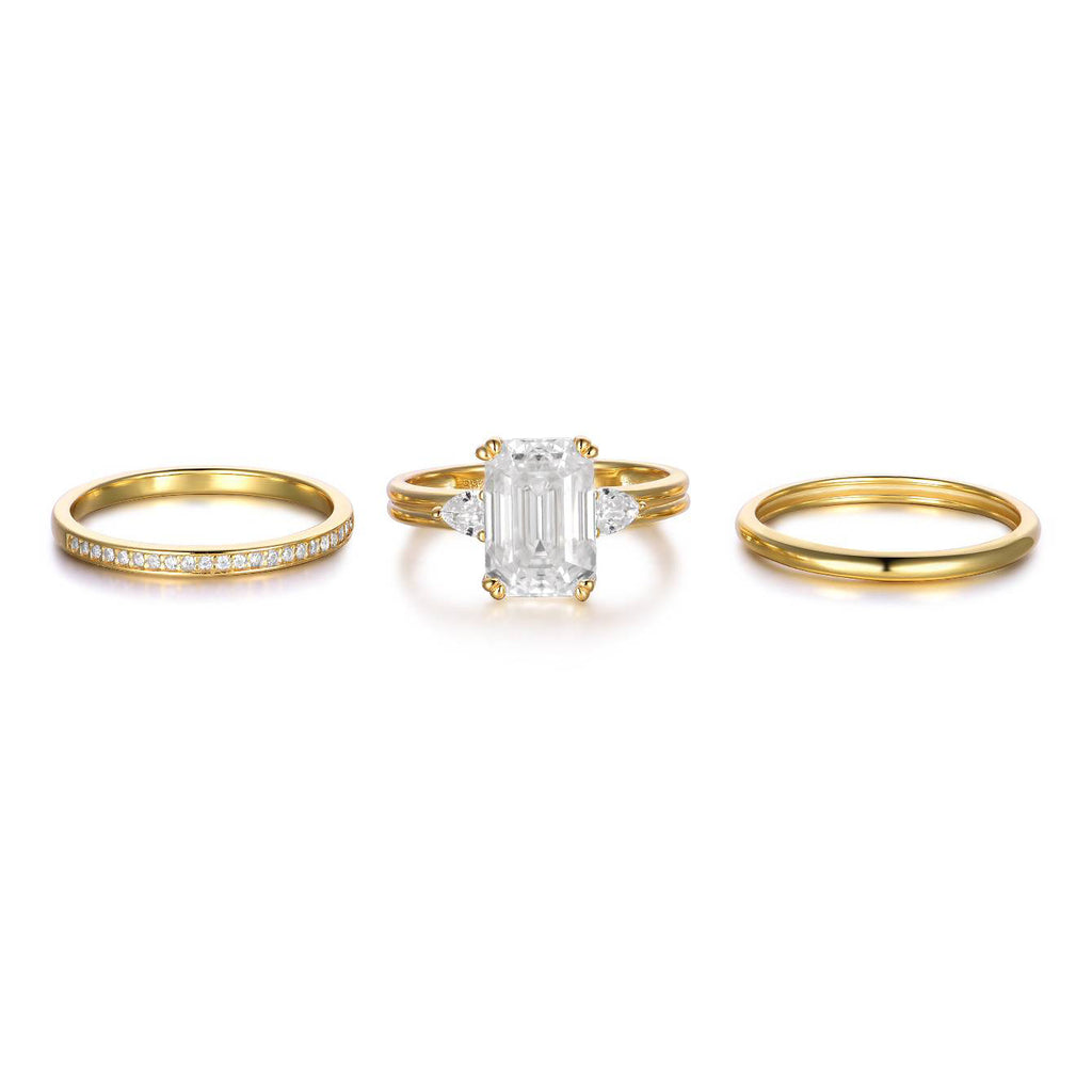 S925 Silver Set Ring Square Moissanite Ring Set Fashion Combination Ring Amazon Hot Sale Wholesale