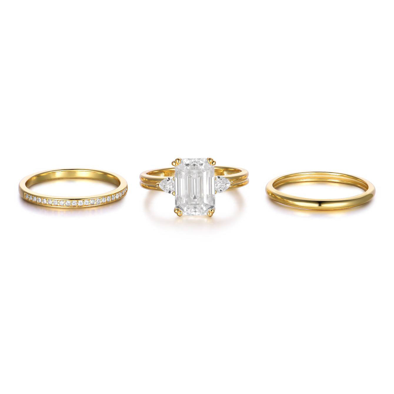 S925 Silver Set Ring Square Moissanite Ring Set Fashion Combination Ring Amazon Hot Sale Wholesale