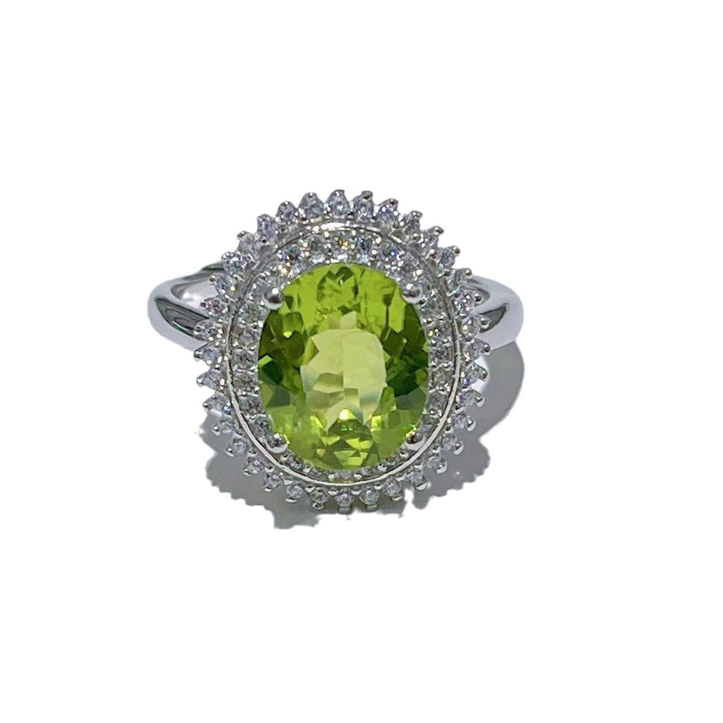 S925 Silver Platinum Plated Inlaid 8*10mm*1 Peridot Ring