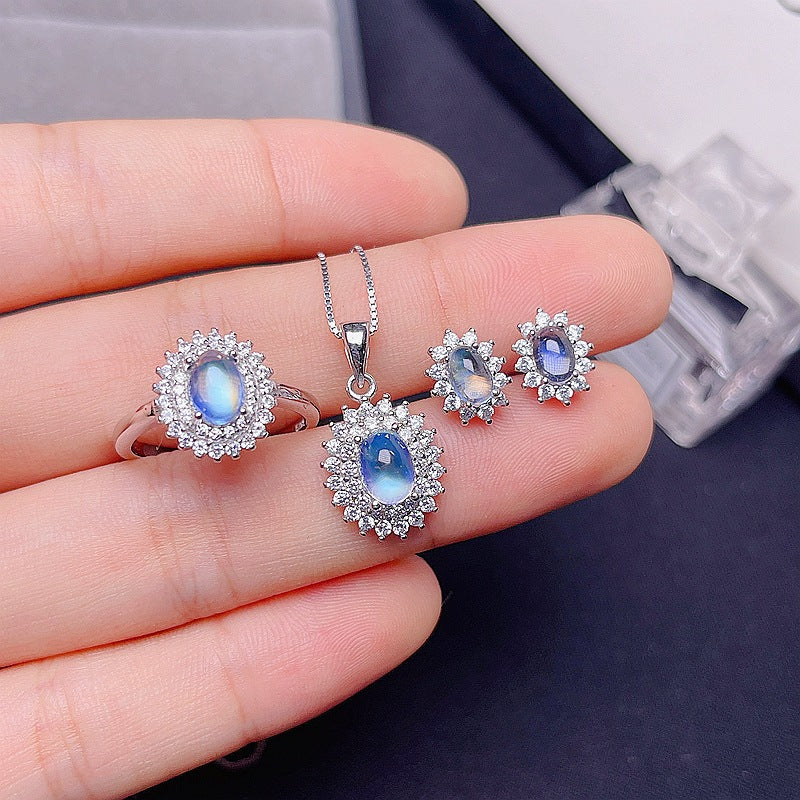 Moonstone Set Luxury Set City 925 Silver Natural Moonstone