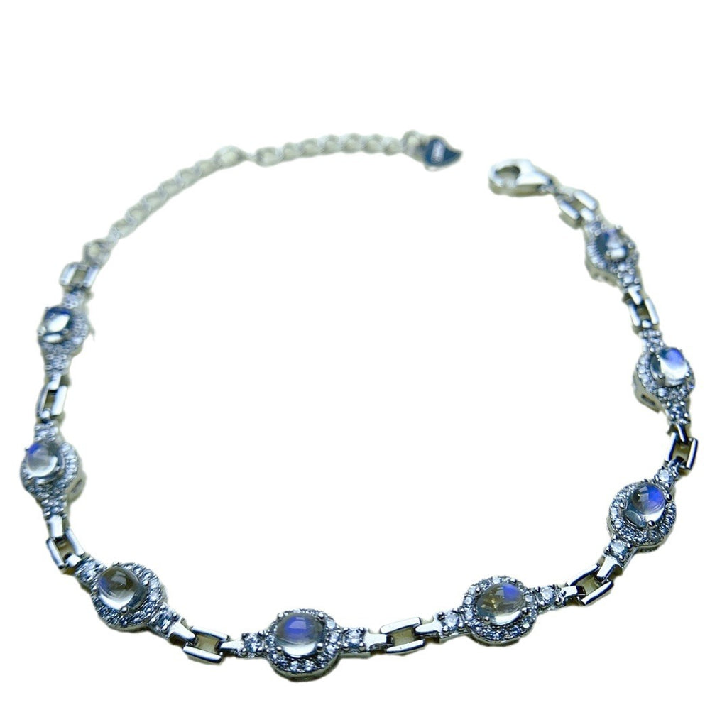 Natural Moonstone Bracelet S925 Silver Inlaid Main Stone 3*4
