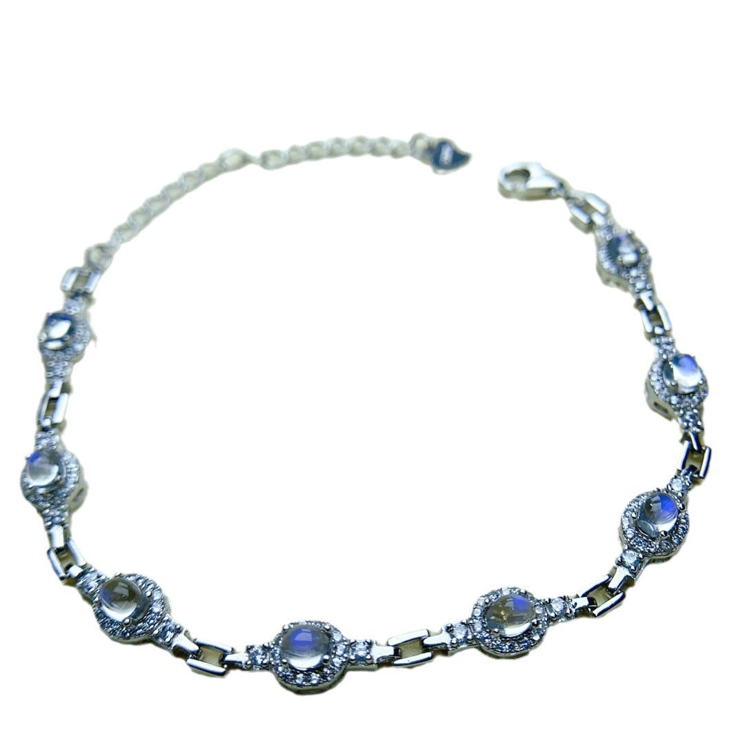 Natural Moonstone Bracelet S925 Silver Inlaid Main Stone 3*4