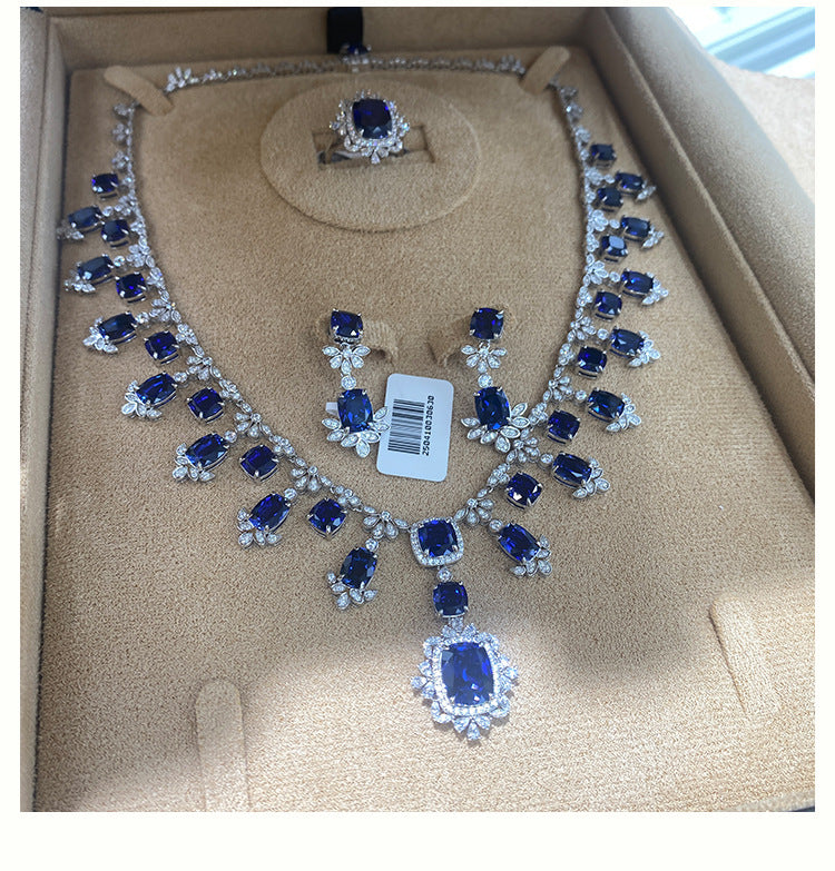 S925 Sterling Silver Cultivated Sapphire Pillow Necklace Light Luxury High Sense Luxury Necklace