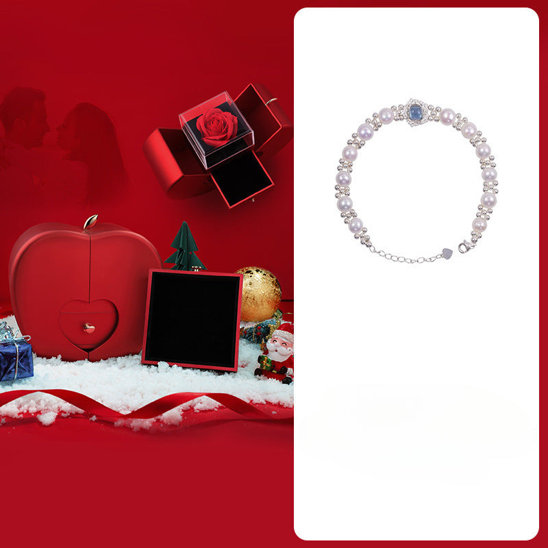 999 Sterling Silver Light Luxury Sea Blue Freshwater Pearl Bracelet