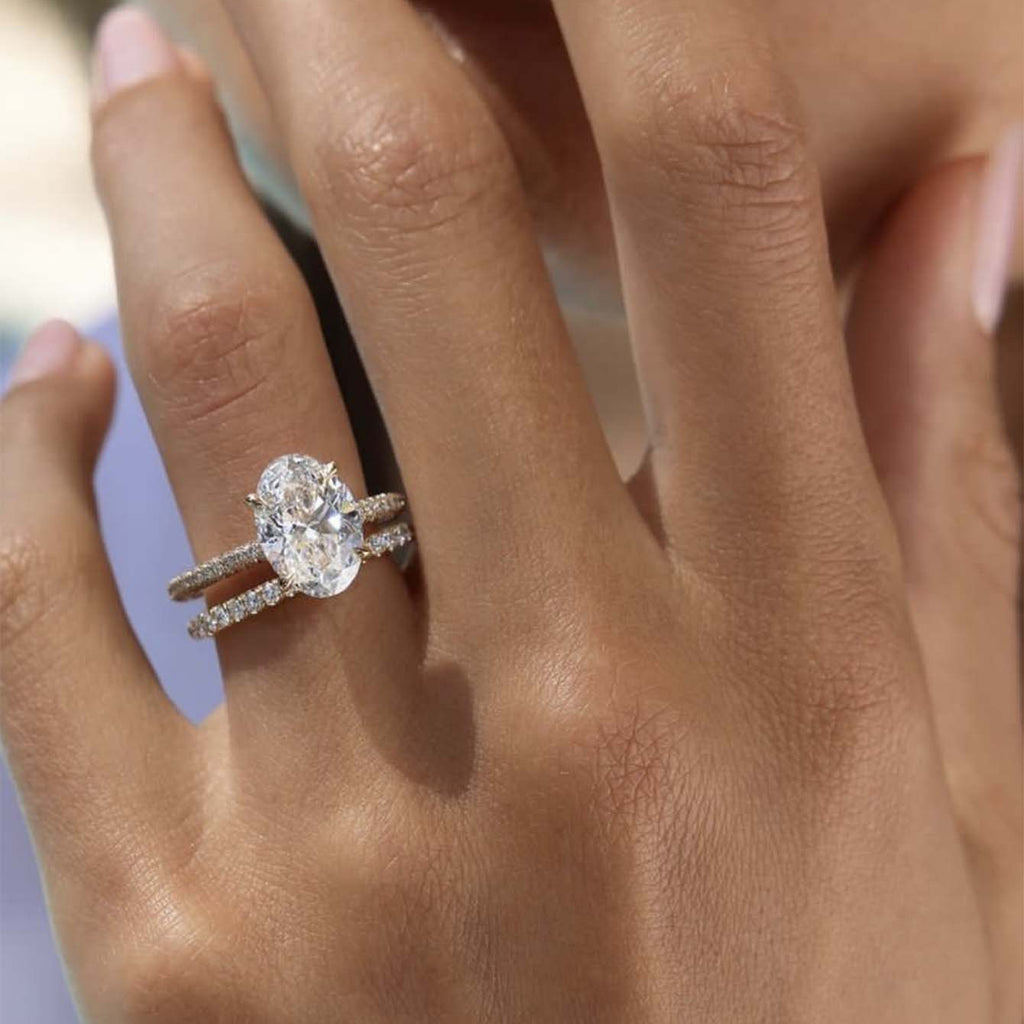 S925 Silver Set Oval Moissanite Ring Combination Simple Fashion Women's Ring Amazon Hot Selling Ring