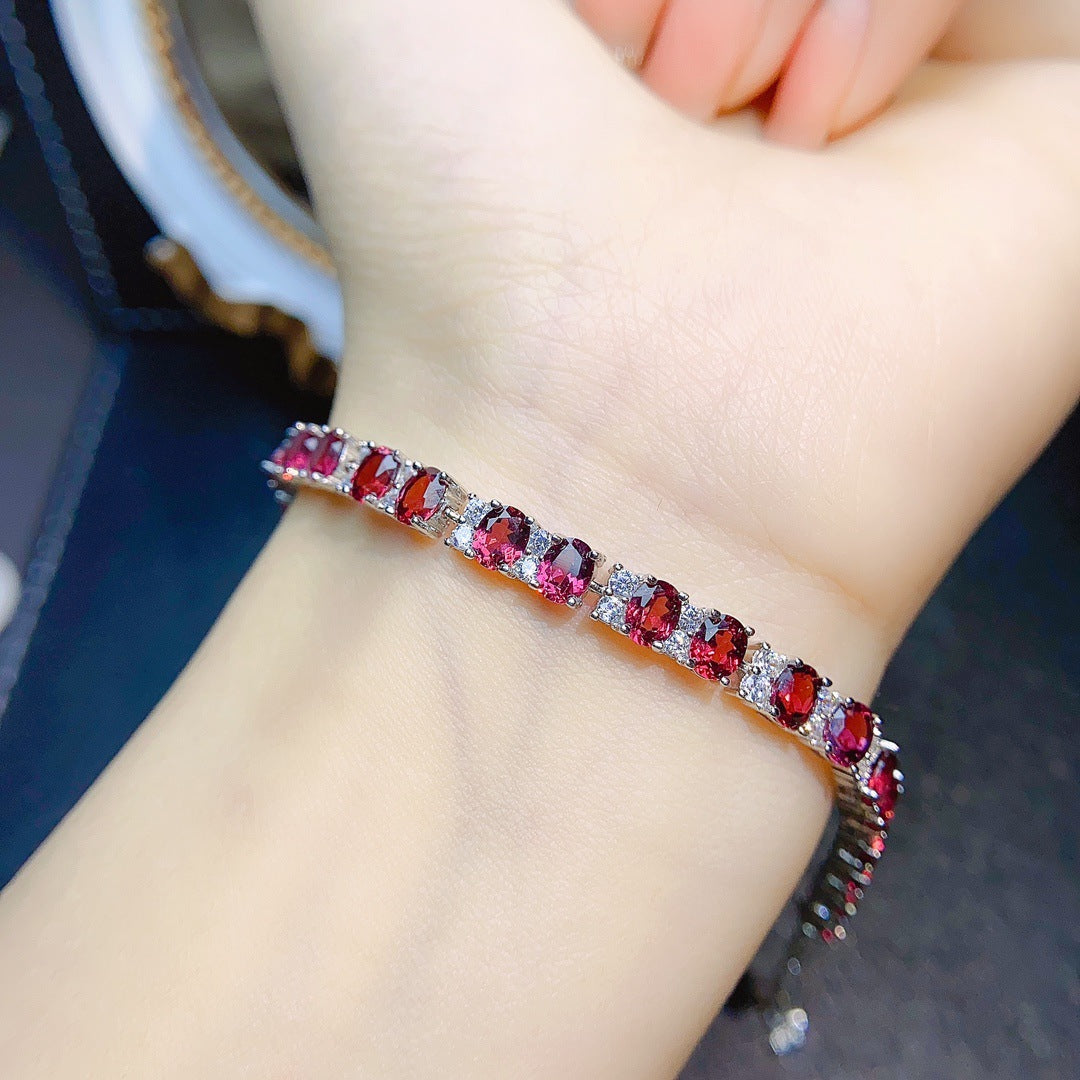 S925 Silver Inlaid Main Stone 4*5 Natural Garnet Bracelet
