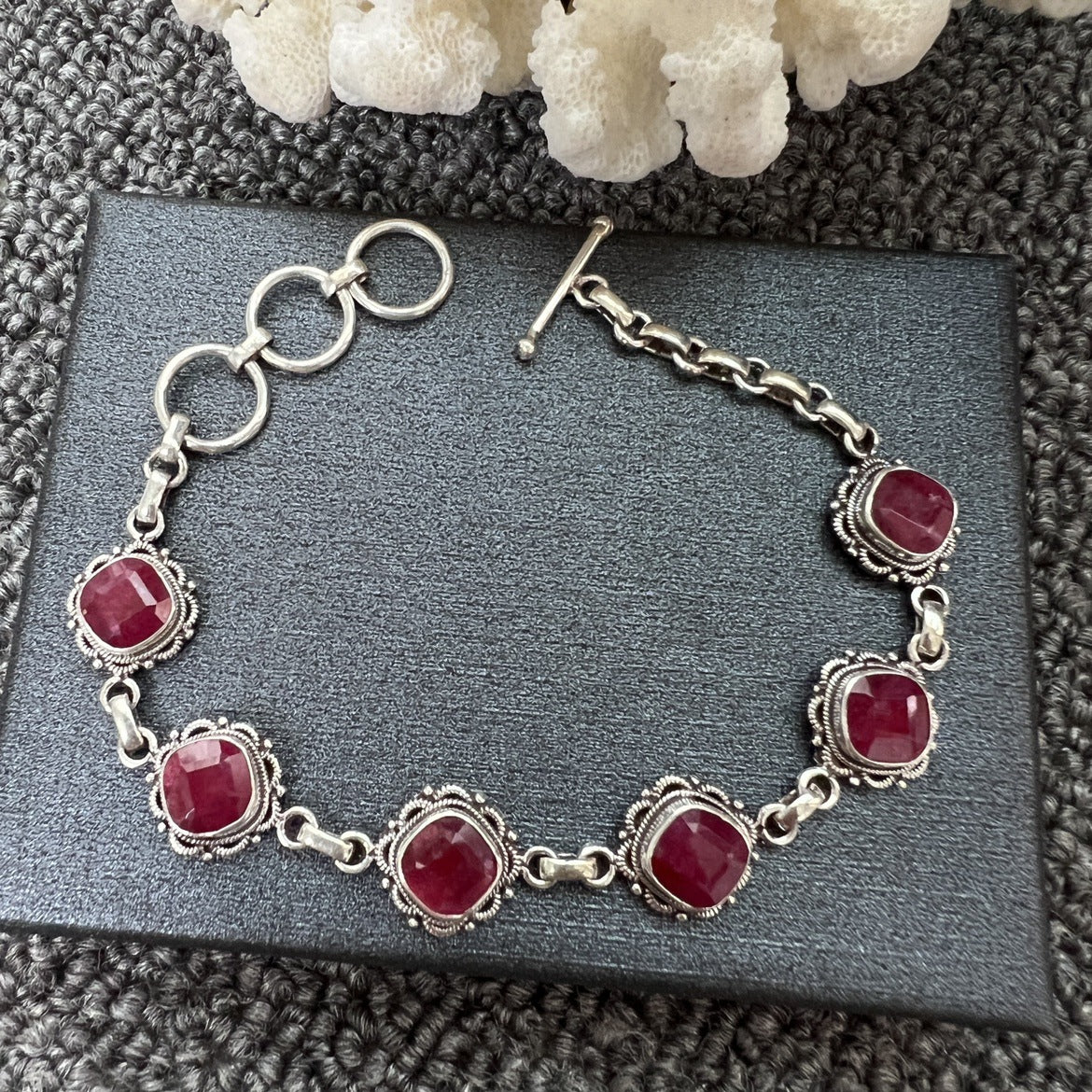 Nepal Handmade 925 Inlaid Yellow Crystal Ruby Amethyst Opal Stone Vintage Bracelet