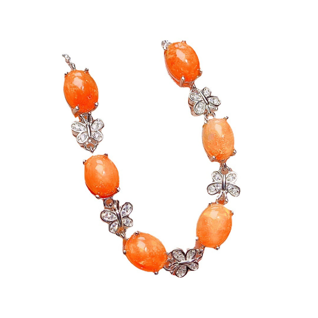 S925 Silver Inlaid Main Stone 6*8 Natural Fire Opal Bracelet