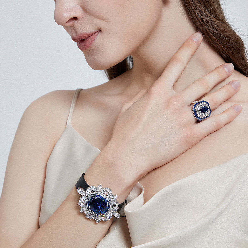 925 Silver Platinum Plated Sapphire Borderless Women's Ring