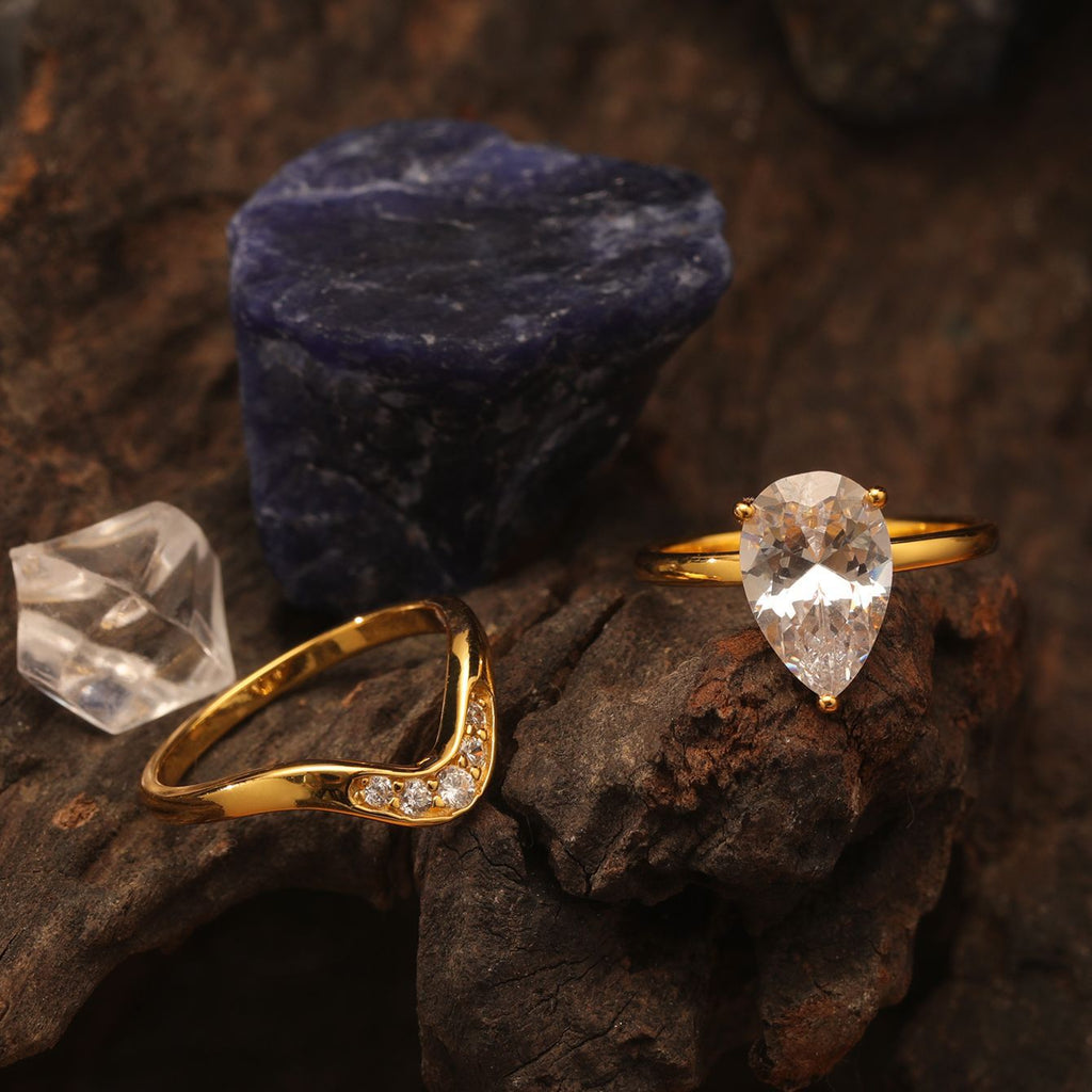 S925 Silver Combination Two-Piece Set Moissanite Ring Water Drop Shape Main Stone Independent Stand Hot Sale Set Ring Wholesale