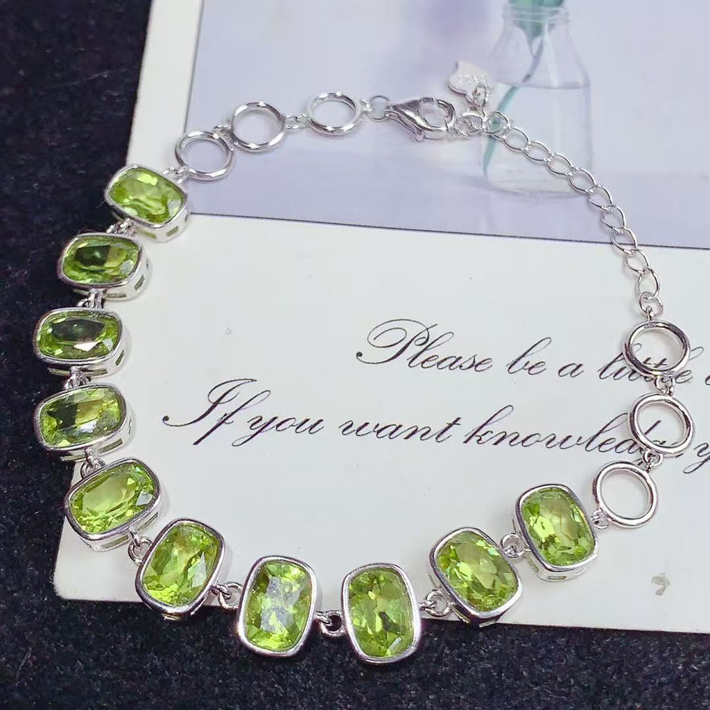 S925 Silver Inlaid Natural Peridot Bracelet High-end Colorful Gemstone Jewelry